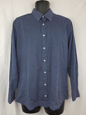 Nick Graham Everywhere Blue Polka Dot Button Down Size 16-16.5 Large AM-0649